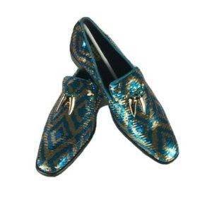 Men's Turquoise Gold Dressy Slip-on Loafers with Gold Metal Tassels Sizes 8 - 13